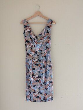 Audrey K 100% Silk Floral Paisley Sheath Midi Dress Size XS Made in USA